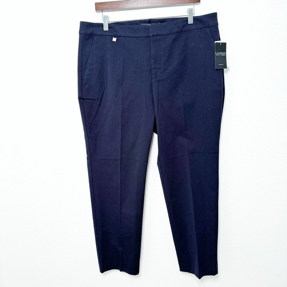 Lauren Ralph Lauren navy blue ankle trouser pants straight leg plus size 14 NWT - Picture 2 of 10